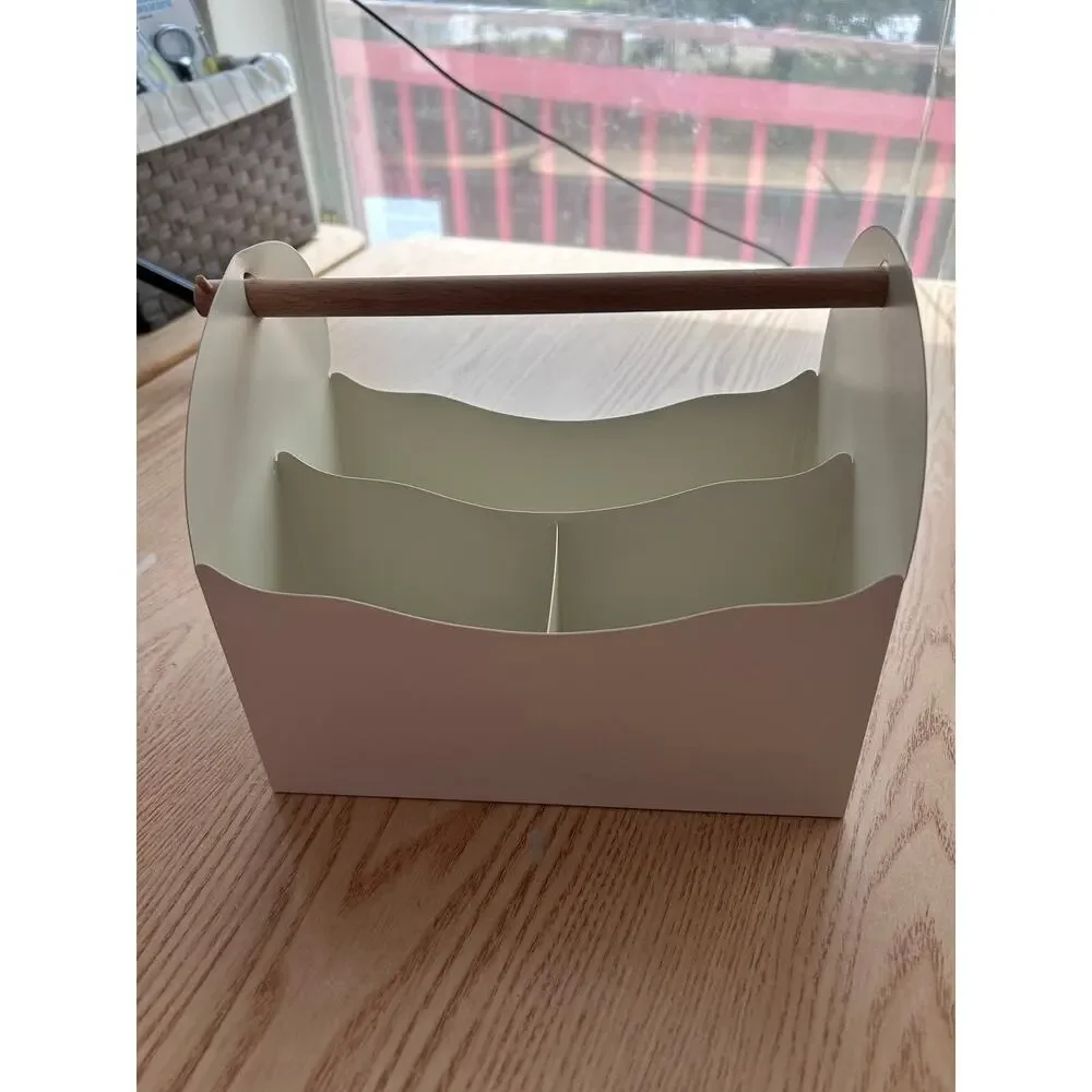 #383 New Metal Storage Caddy with Handle Cream size 7 3/4”x7”x5.5”